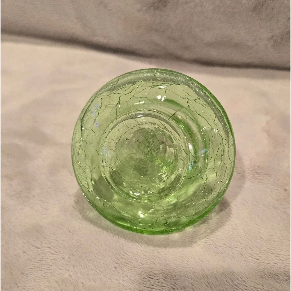 Vintage Light Green Crackle Glass Decorative Bottle Bulbous Bud Vase/Oil Lamp